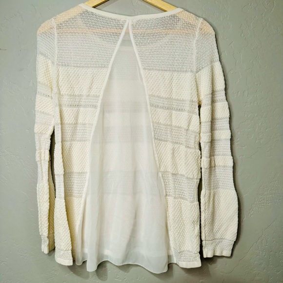Cache Eyelet Sweater Moonchild Stripe Sheer Detailing Ivory Cream SZ Large - Picture 5 of 12